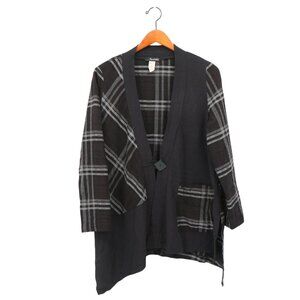 Moonlight Y&S Fashion Asymmetrical Lagenlook Plaid Black Button Front Jacket S